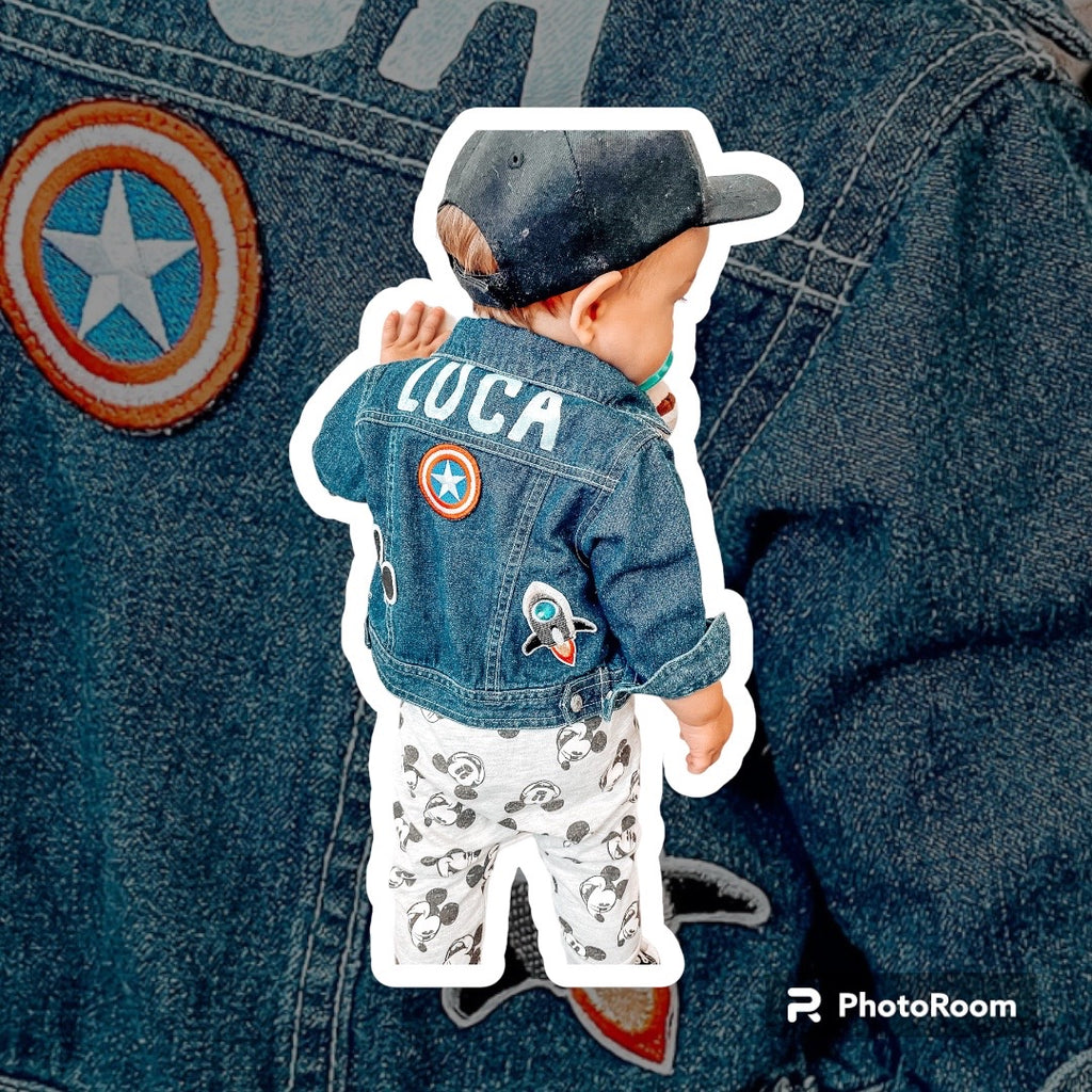 Boys custom jean jacket with personalized patches