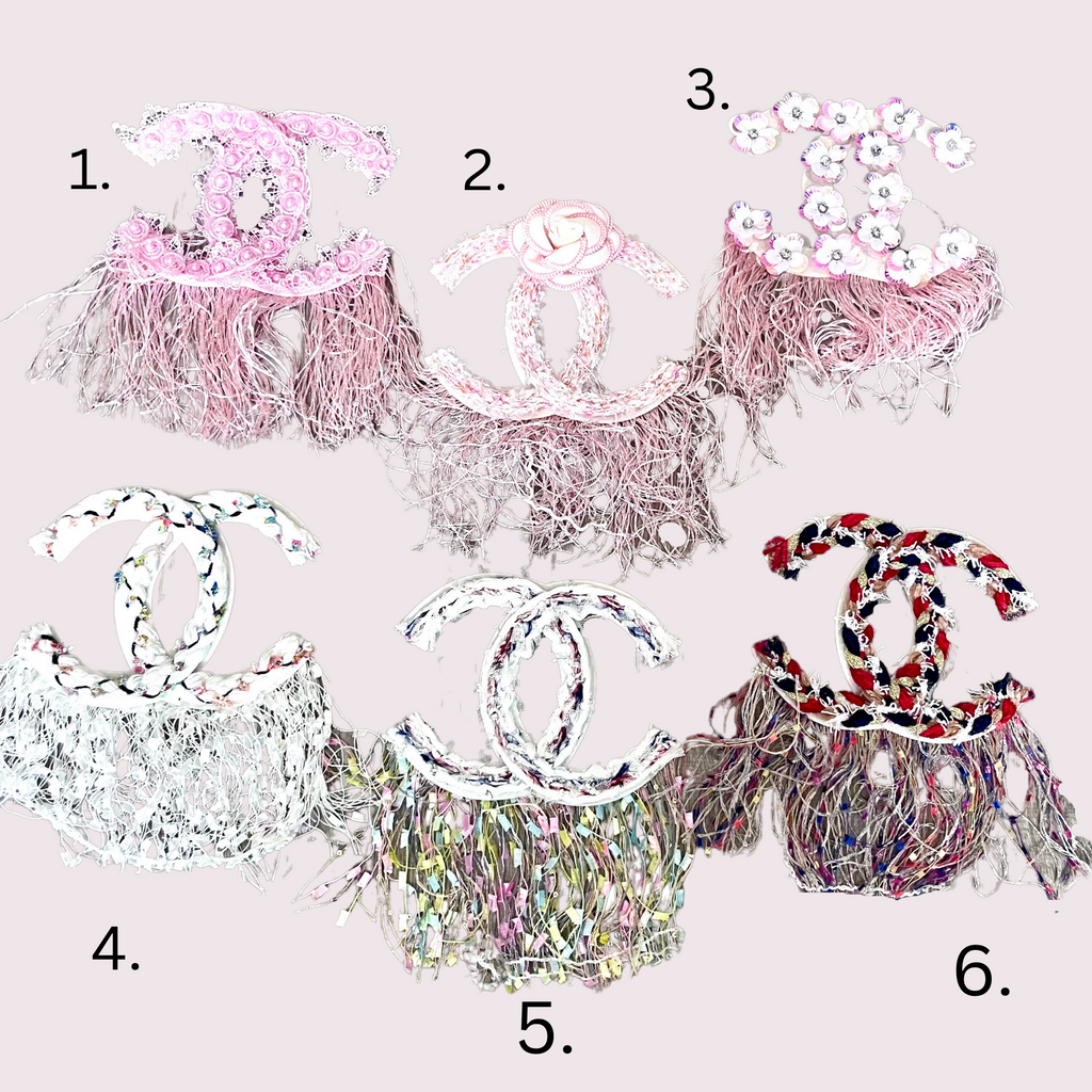 Chanel Logo Sew on embroidered patch | CC patch | Chanel patch | Floral Patch | Fringe pink patch