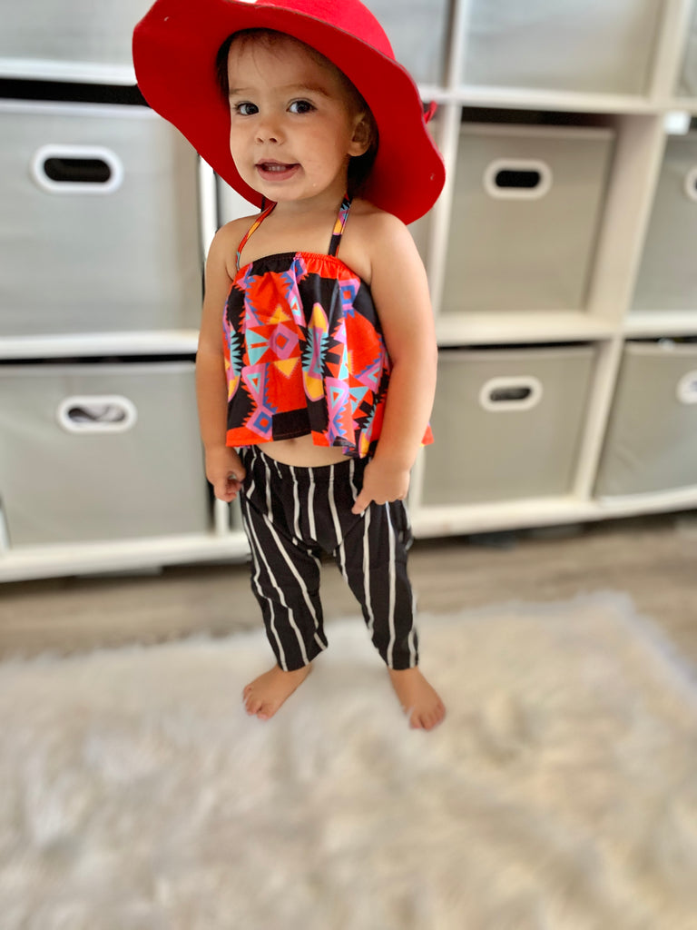 Khloe 2 pc Set with Striped pants.