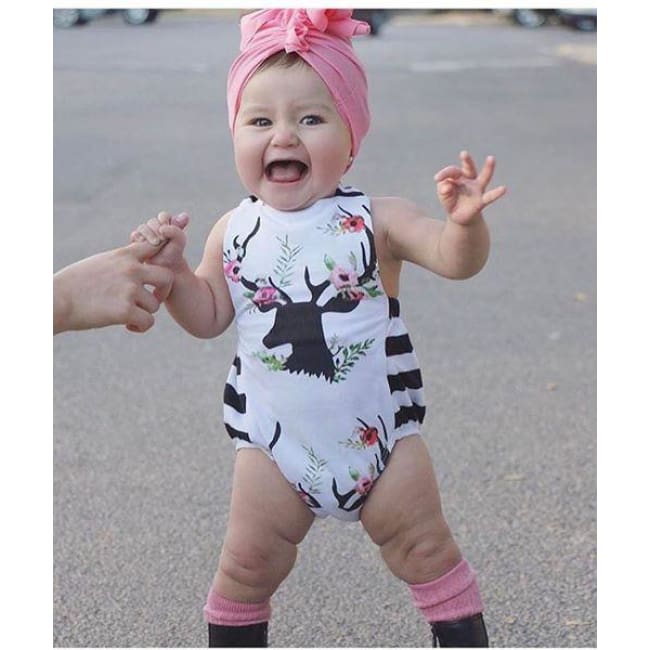 Deer Floral Black & White Romper