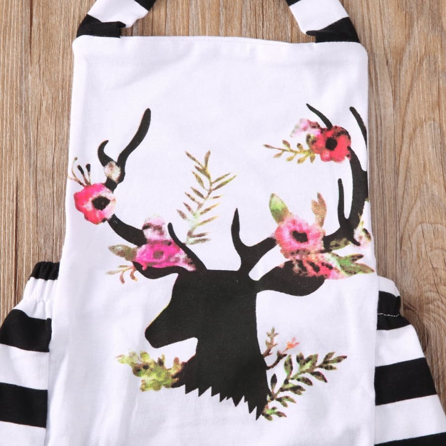 Deer Floral Black & White Romper