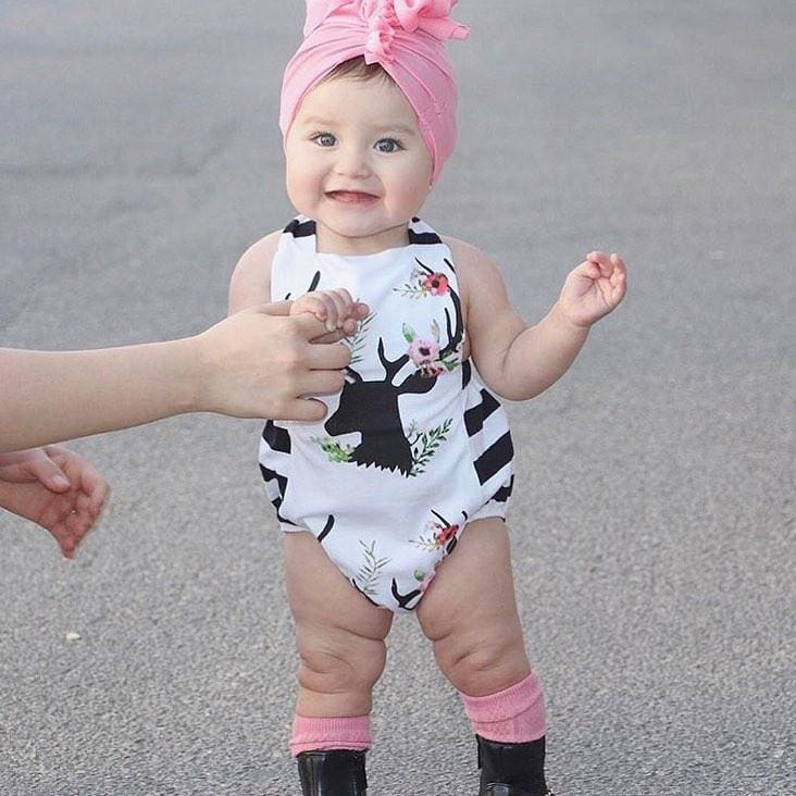 Deer Floral Black & White Romper
