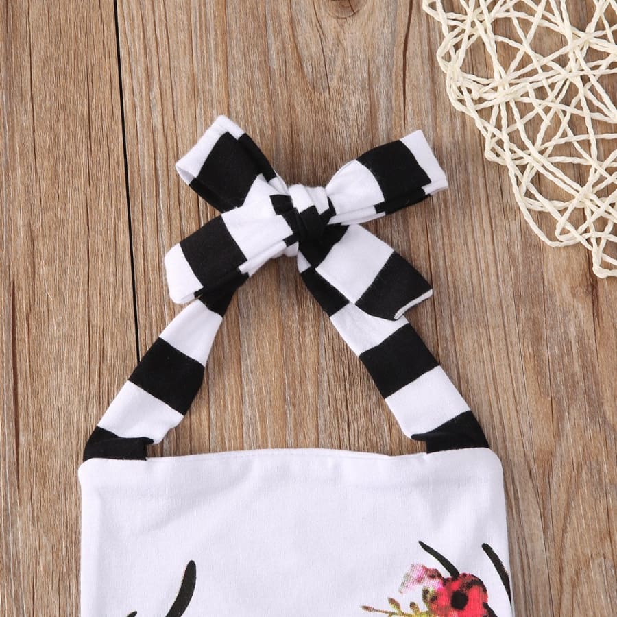 Deer Floral Black & White Romper