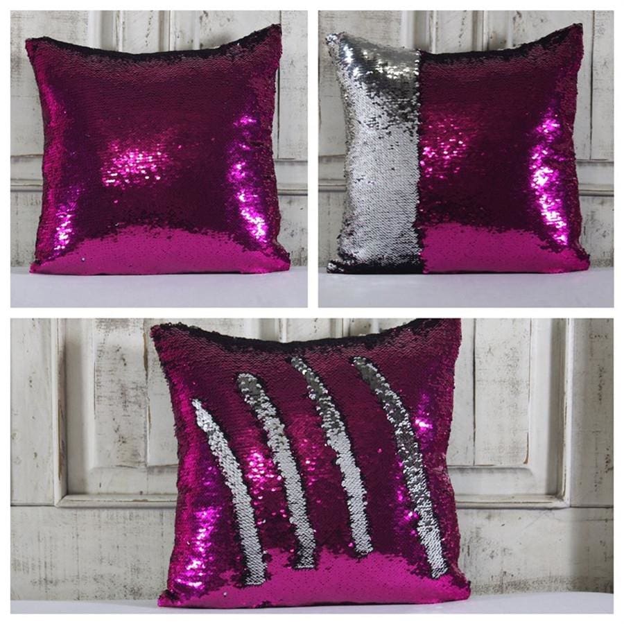Double Color Sequin Pillow Cases - Hot Pink & Silver