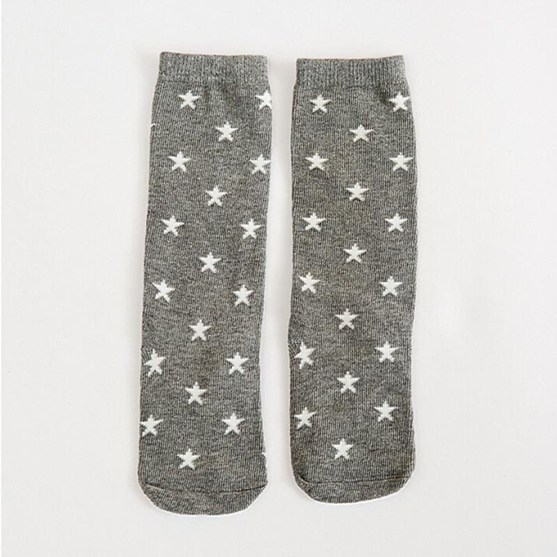 Knee High Printed Socks - Dgrey White Stars / To 1 Years Old