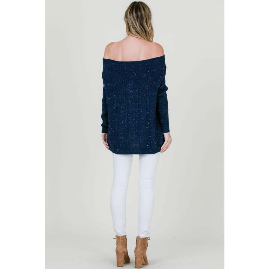 Off The Shoulder Navy Sparkle Sweater