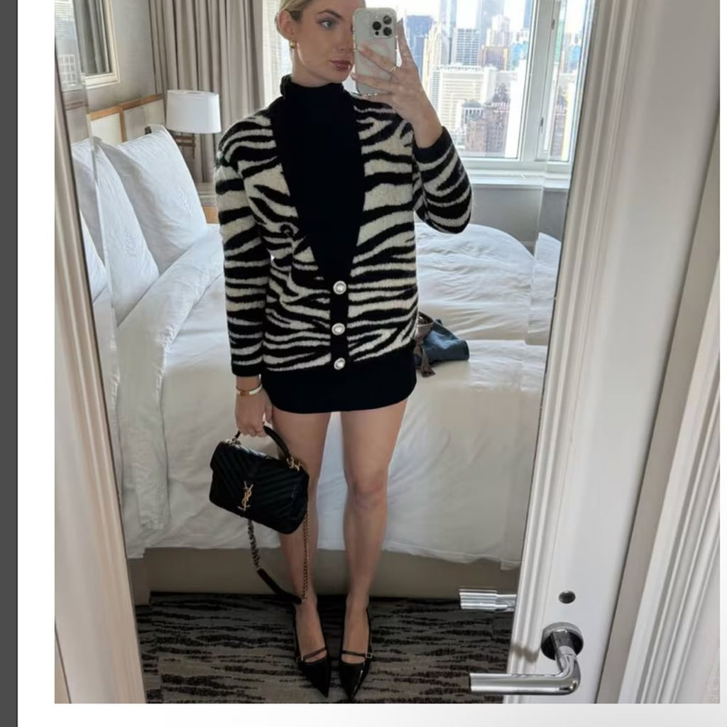 Ronny Kobo Zebra Cardigan Open Front Animal‎ Print wool coat