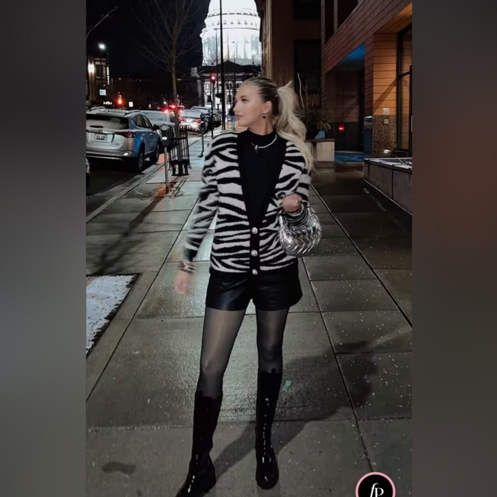 Ronny Kobo Zebra Cardigan Open Front Animal‎ Print wool coat