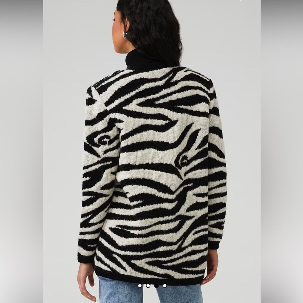 Ronny Kobo Zebra Cardigan Open Front Animal‎ Print wool coat
