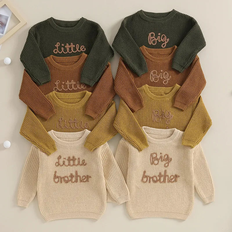Baby Boy Knit Sweater with Embroidered Big Brother Little Brother