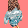 Denim KIDS CUSTOM Jean Jackets Baby Toddler with Embroidered Personalized patches Unicorn rainbow crown patch heart patch