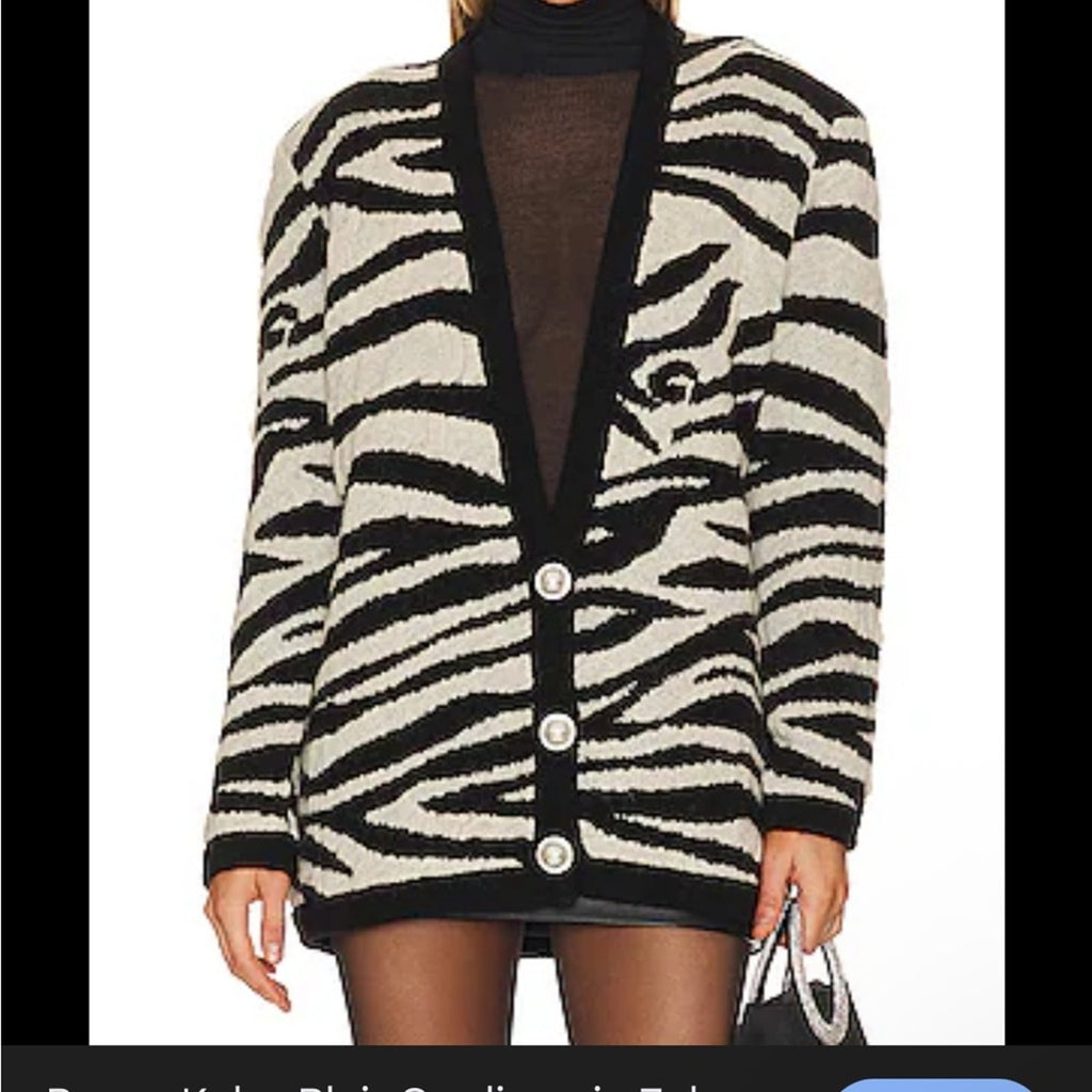 Ronny Kobo Zebra Cardigan Open Front Animal‎ Print wool coat