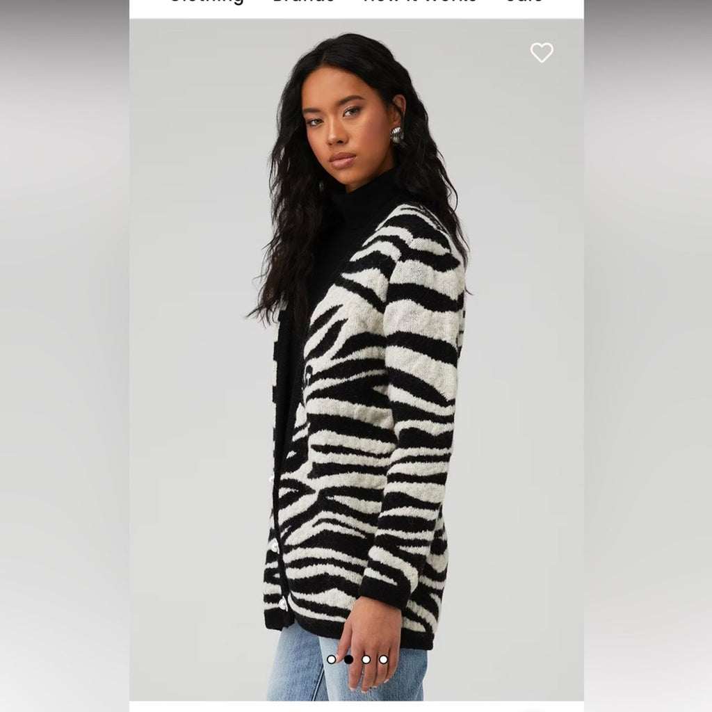 Ronny Kobo Zebra Cardigan Open Front Animal‎ Print wool coat