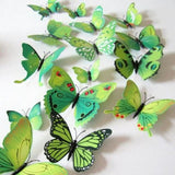 12 Piece 3D Butterfly Wall Art - Green