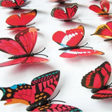 12 Piece 3D Butterfly Wall Art - Red