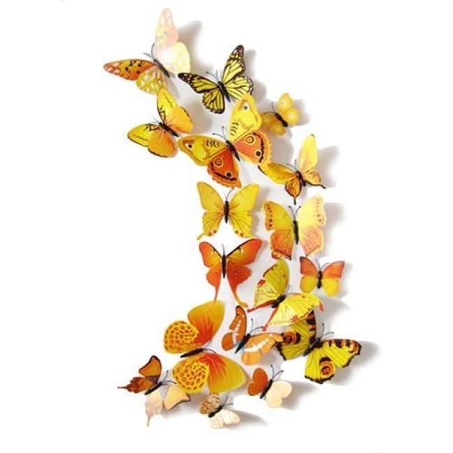 12 Piece 3D Butterfly Wall Art - Yellow