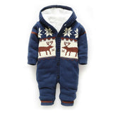 Baby Winter Thick Reindeer Bodysuit Fleece Lined - Blue / 6M | Fleece lined infant bodysuit | Warm christmas bodysuit