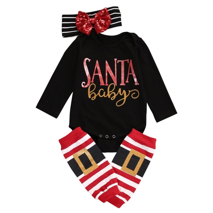 Black Long Sleeve Santa Baby 3 Pc Set