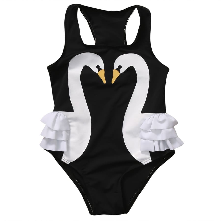Black & White Swan One-Piece Swimsuit 2T-6