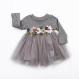 Cute Floral Long Sleeve Sweater Dresses - Gray / 6M