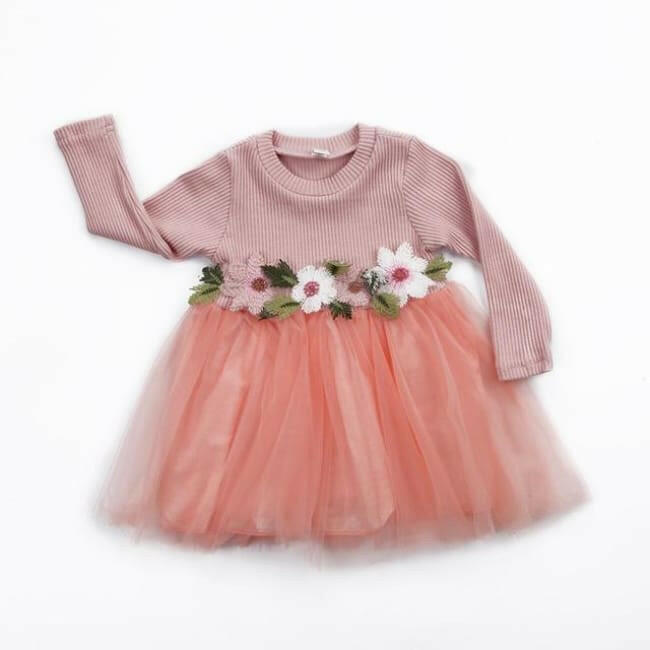 Cute Floral Long Sleeve Sweater Dresses - Pink / 6M
