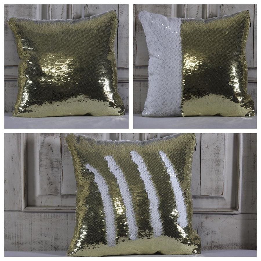 Double Color Sequin Pillow Cases - Gold & White