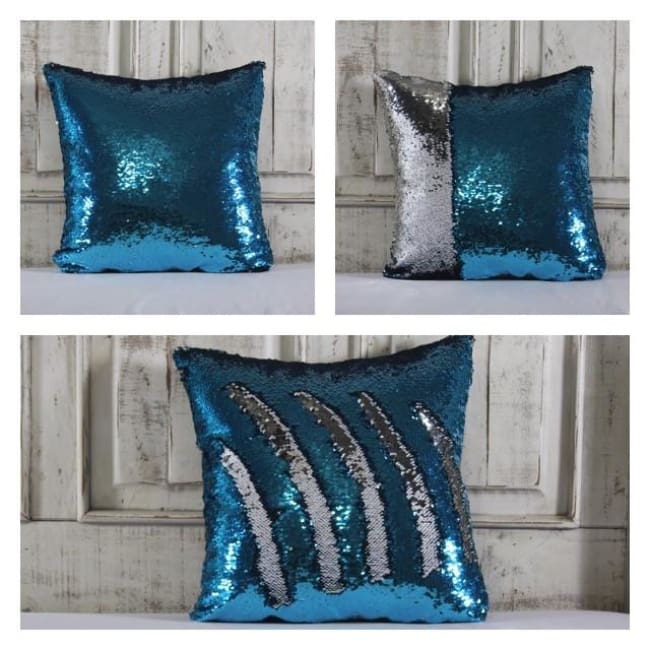 Double Color Sequin Pillow Cases - Light Blue & Silver