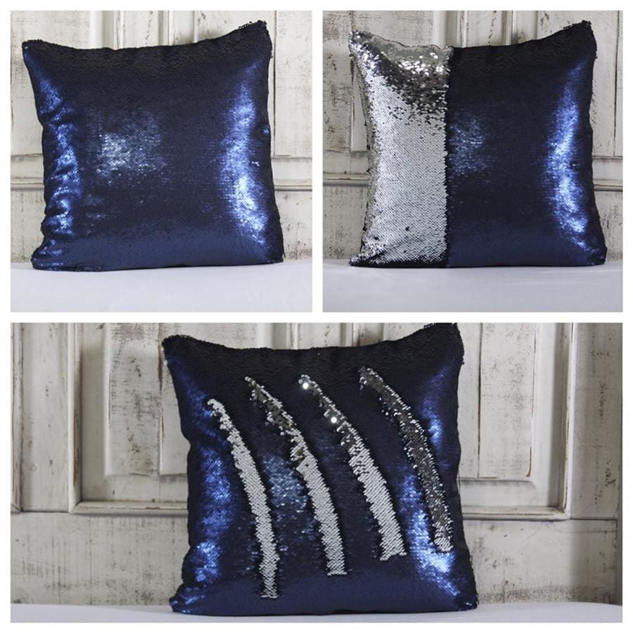 Double Color Sequin Pillow Cases - Navy & Silver