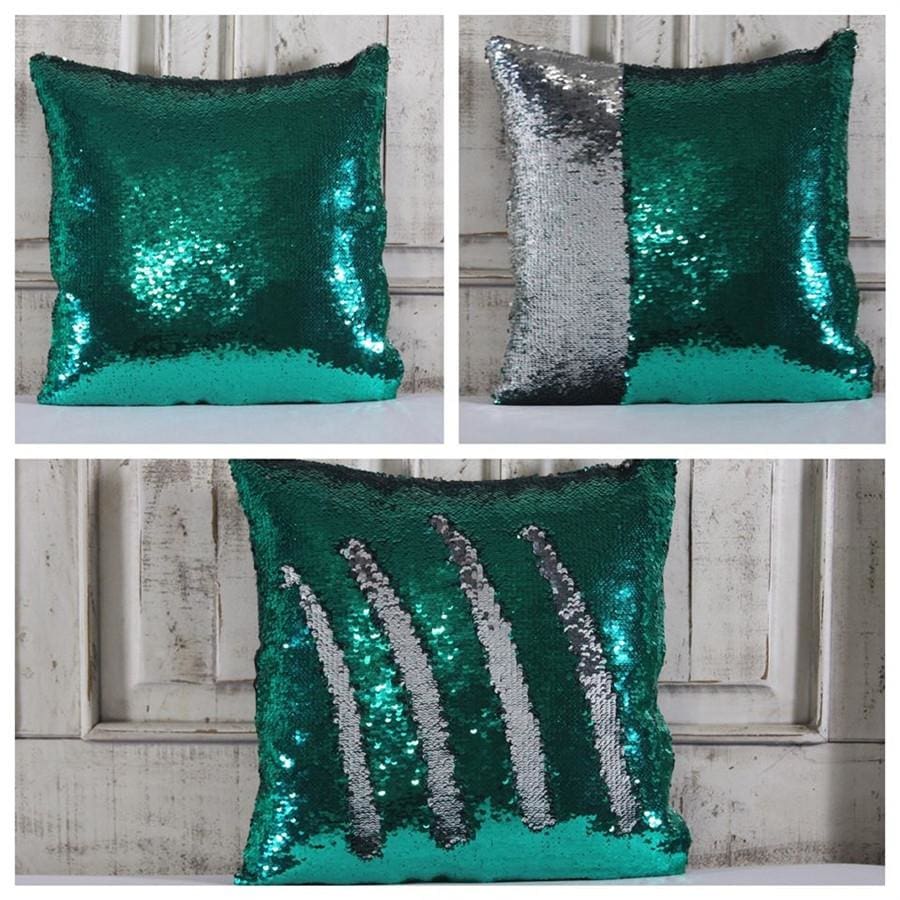 Double Color Sequin Pillow Cases - Teal & Silver