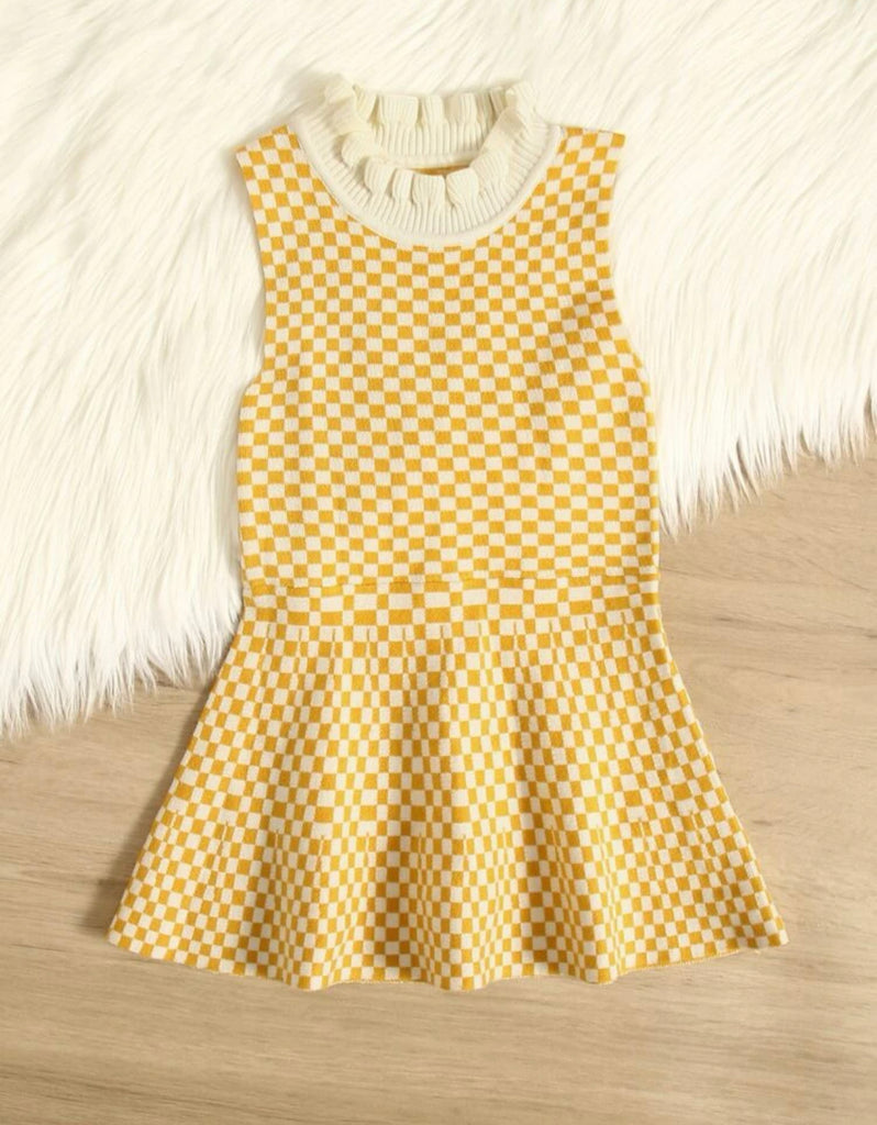 Girls Collared yellow checkered dress
