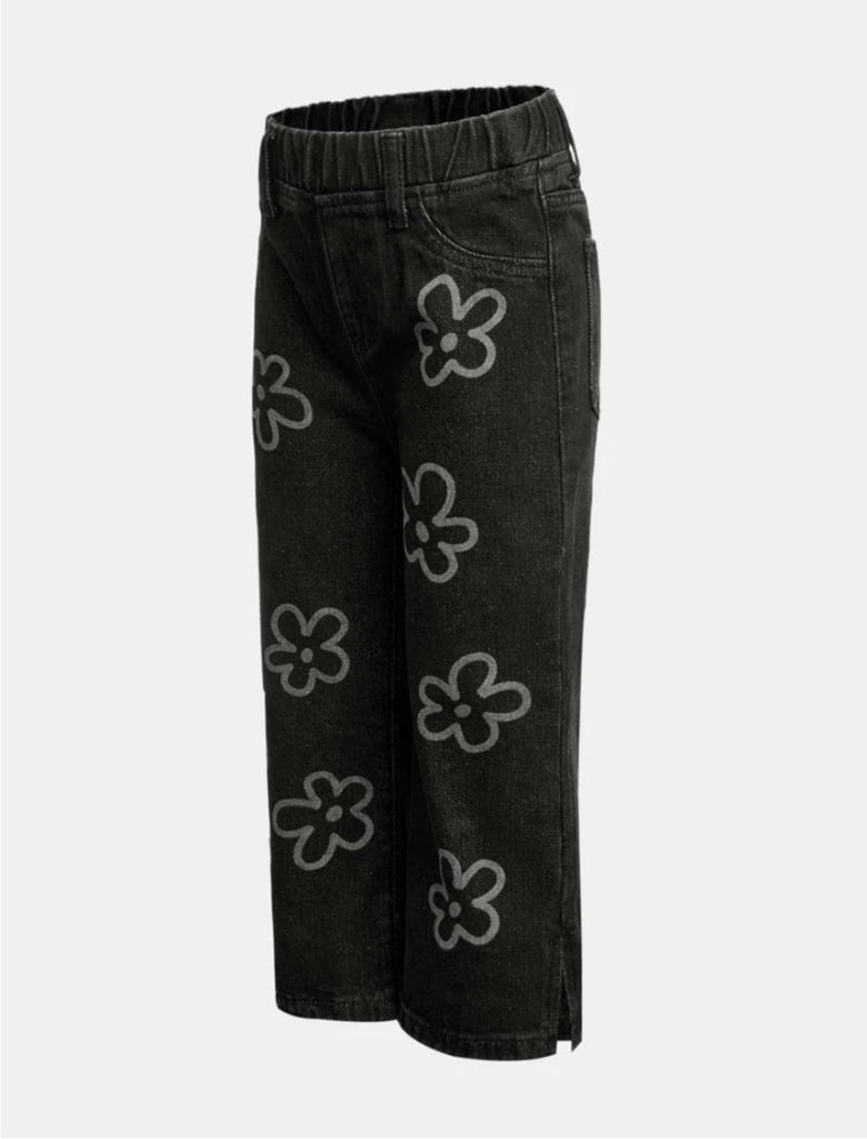 Ariana Split hem Wide leg jeans with flower details.