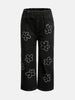 Ariana Split hem Wide leg jeans with flower details.