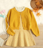 Checkered Girls dress | Cardigan dress for kids | Girls knit dress | yellow checkered  dress | kids summer dress