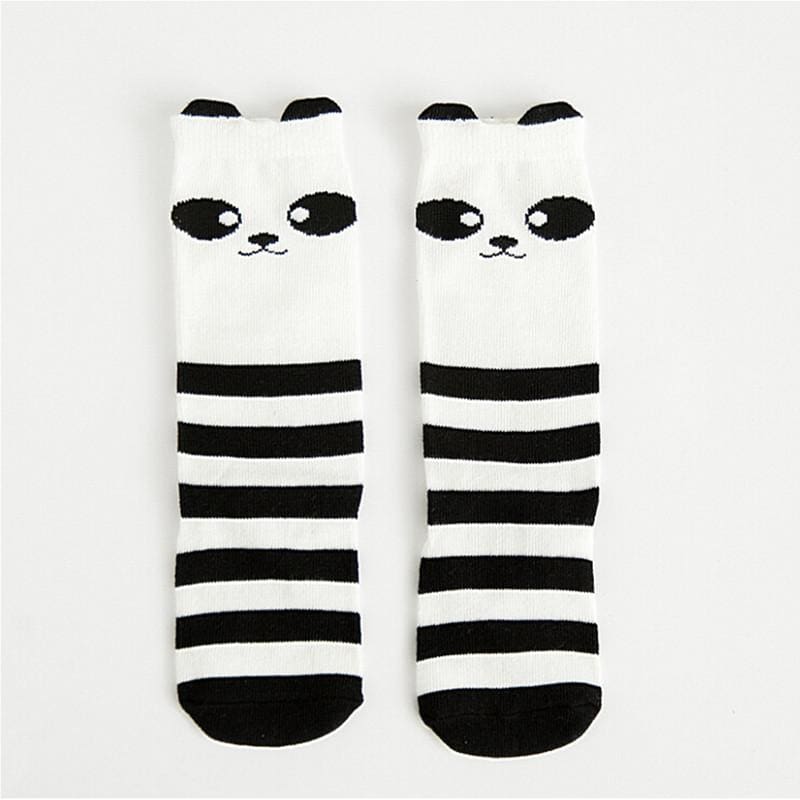 Knee High Printed Socks - Wht/blck Panda / To 1 Years Old
