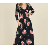 Long Sleeve Navy Floral Maxi Dress - Dress