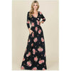 Long Sleeve Navy Floral Maxi Dress - Dress