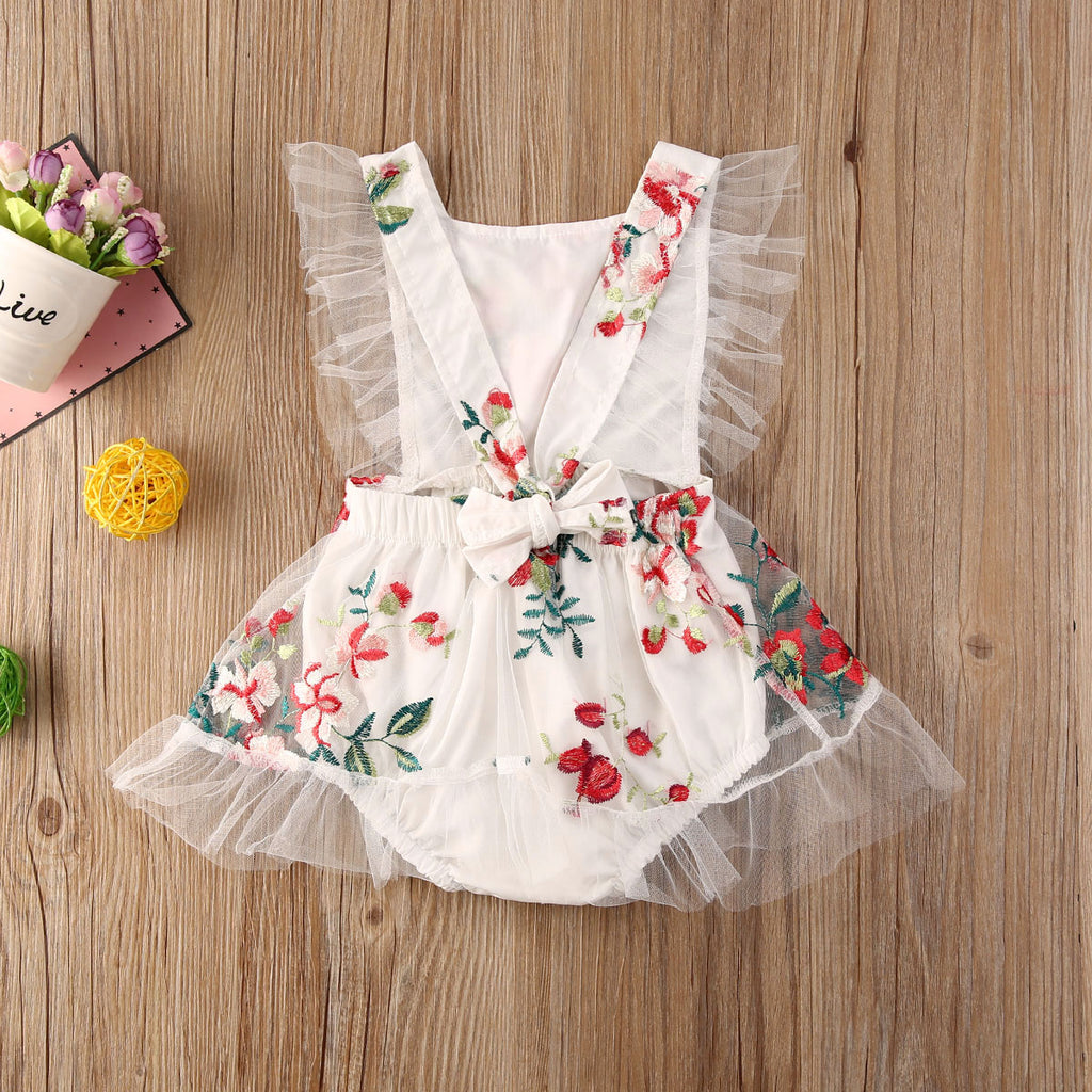Lily Embroidered & Lace Sleevless Floral Rompers.