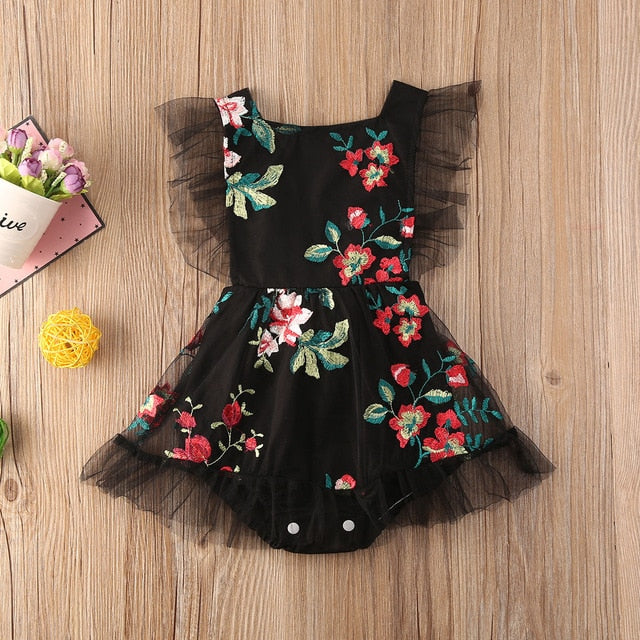 Lily Embroidered & Lace Sleevless Floral Rompers.