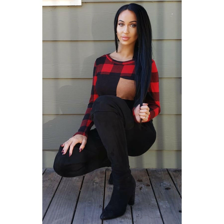 Red Plaid Long Sleeve With Pocket
